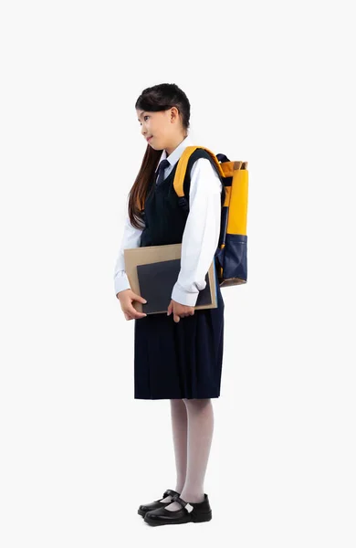 Aziatisch Kind Schoolmeisje Internationale School Uniform Staande Volledige Lengte Dragen — Stockfoto