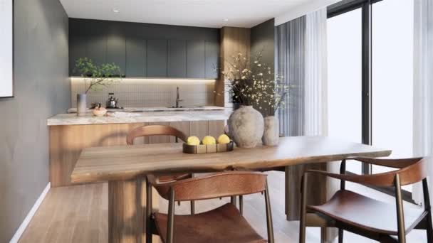 Moderno Interior Design Appartamento Cucina Sala Pranzo Idee Rendering Animazione — Video Stock