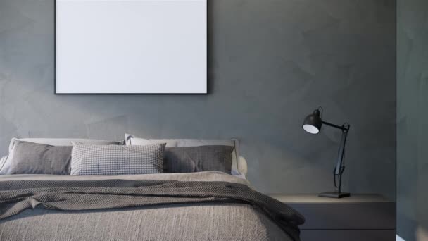 Rendering Diseño Interior Moderno Dormitorio Con Marco Imagen Blanco Imágenes — Vídeo de stock