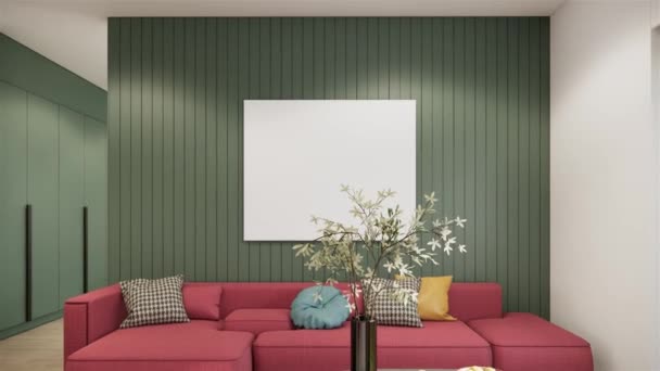 Rendering Video Close Frontal View Living Room Interior Design Decoration — Vídeo de Stock