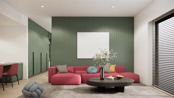 Video Mockup Apartment Room Interior Design Decoration Viva Magenta Color — Wideo stockowe