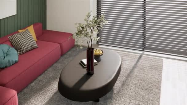 Video Top View Living Room Interior Design Decoration Viva Magenta — Stock video