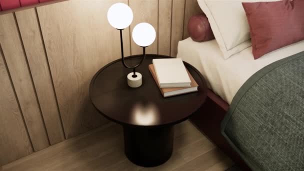 Rendering Animation Room Interior Scene Video Bedroom Design Decoration Trendy — стоковое видео