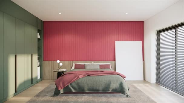 Footage Bedroom Interior Design Decoration Viva Magenta Color Wall Green — стоковое видео
