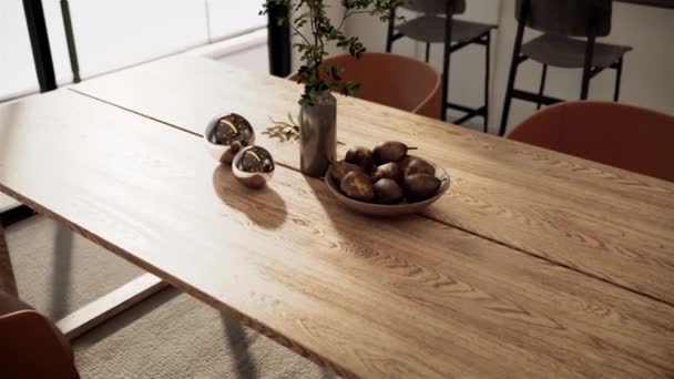 Modern Odanın Boyutlu Tasarımı Ahşap Yemek Masası Yakın Çekim Video — Stok video