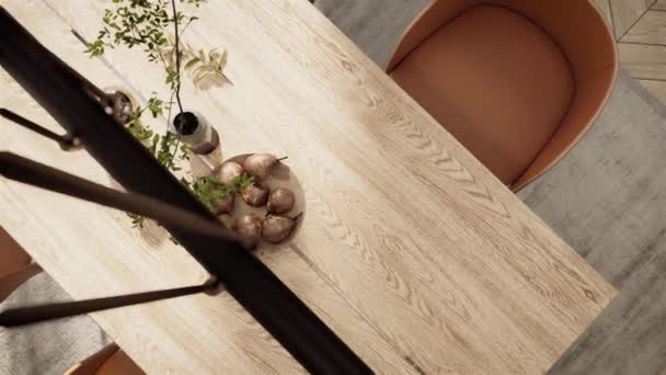 Rendering Animation Interior Design Modern Room Wood Dining Table Birds — ストック動画