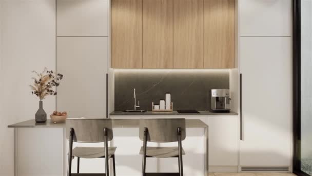 Rendering Interior Design Modern Apartment Minimal Kitchen Ideas Furniture Video — Stok video