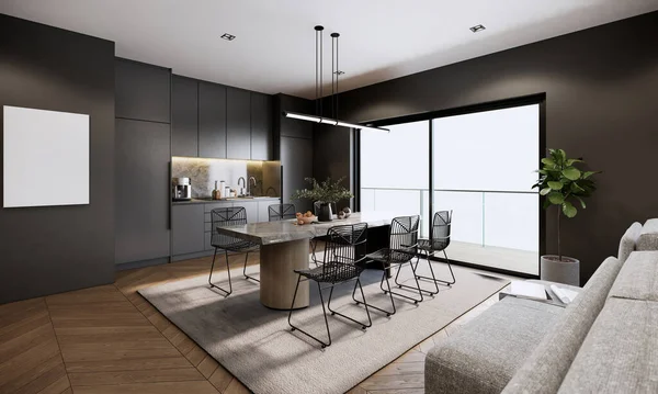 Modern Elegant Ideas Room Interior Design Decoration Built Black Kitchen — Photo