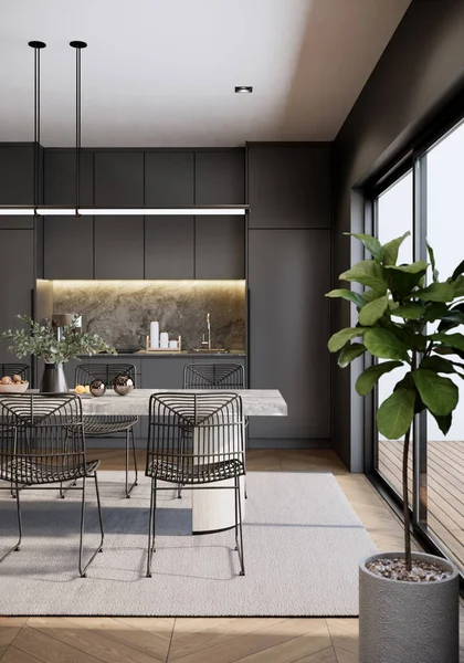Rendering Vertical Modern Luxury Room Interior Design Decoration Built Black — Photo