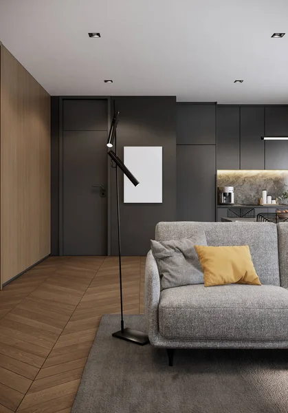 Modern Room Interior Design Decoration Fabric Beige Color Sofa Grey — Photo