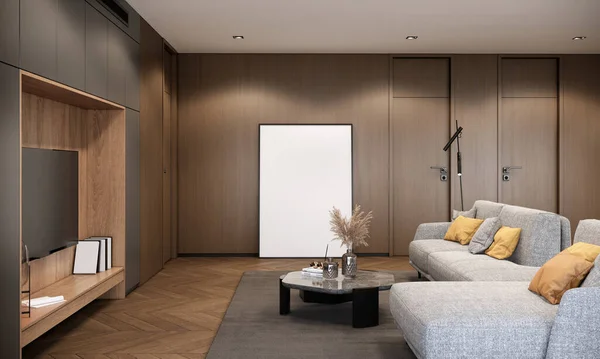 Modern Room Interior Design Decoration Fabric Sofa Coffee Table Orange — Photo