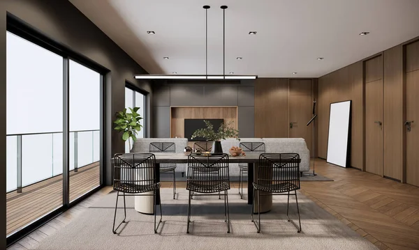 Chambre Moderne Design Intérieur Décoration Avec Table Manger Chaises Noires — Photo