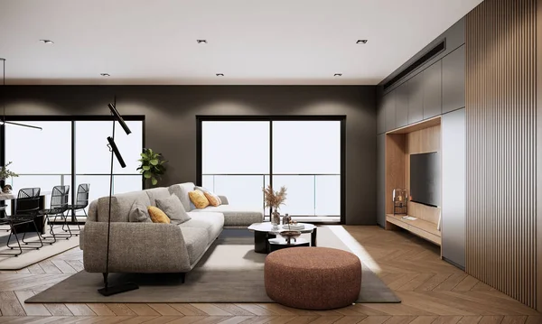 Modern Room Interior Design Decoration Fabric Sofa Coffee Table Orange — Stok Foto