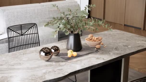 Interior Design Detail Comtemporary Apartment Dining Room Stone Table Shot — Wideo stockowe