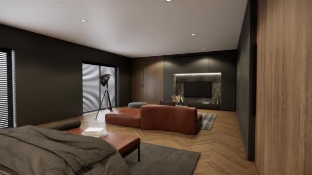 Modern Apartment Living Room Area Contemporary Living Room Design Black — Stock Video