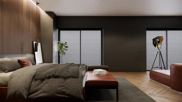 Modern Appartement Met Slaapkamer Woonkamer Hedendaagse Kamer Design Met Zwarte — Stockvideo