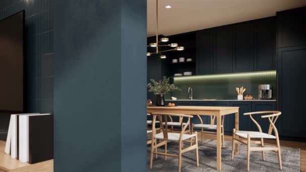 现代经典厨房室内设计 现代公寓时尚 3D可视化渲染动画 — 图库视频影像