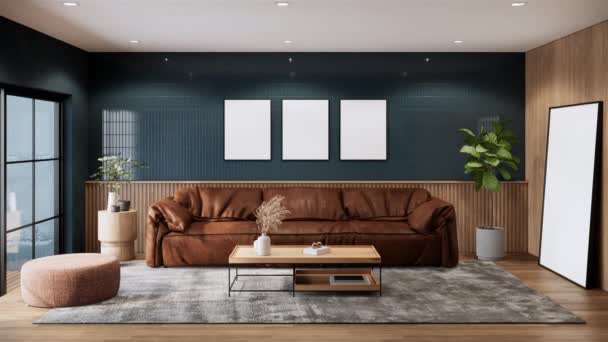 现代经典室内设计风格的公寓 客厅的内部 3D可视化渲染动画时间差 — 图库视频影像