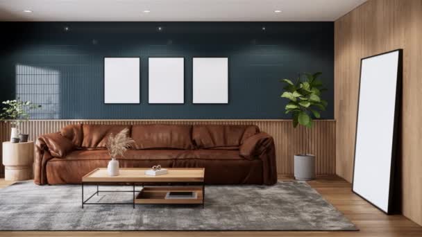 Modern Classic Interior Design Apartment Stylish Interior Living Room Leather — Stock Video