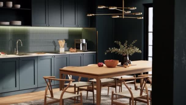 Design Interiores Clássico Moderno Apartamento Elegante Interior Cozinha Sala Jantar — Vídeo de Stock