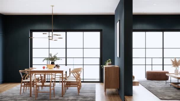 Contemporary Interior Design Apartment Stylish Interior Dark Color Kitchen Living — Stock Video