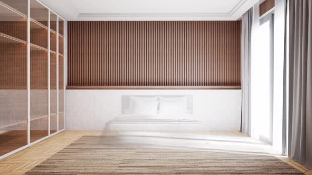 Bina Zaman Hızı Canlandırması Yapıyor Yatak Odası Mobilya Modern Minimalist — Stok video