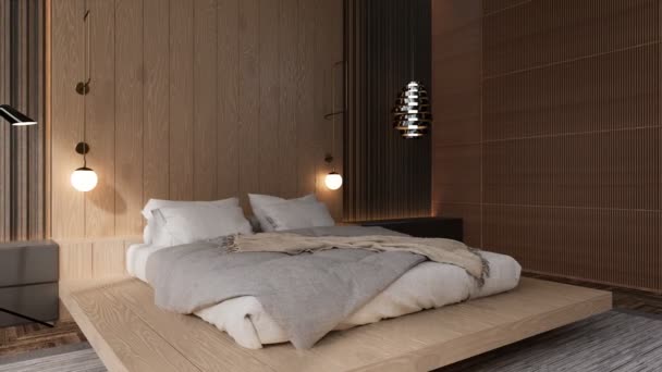 Renderizado Animación Moderno Dormitorio Dramático Diseño Interiores Ideas Apartamentos Estilo — Vídeos de Stock