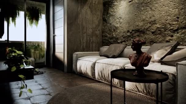 Modern Loft Style Living Room Apartment Interior Design Decoration Grey — Stock Video