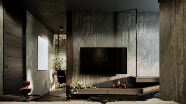 Ruang Tamu Desain Interior Dan Dekorasi Dalam Gaya Loteng Dinding — Stok Video