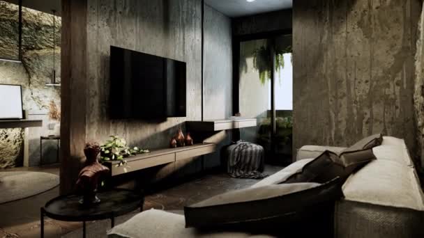Moderne Loft Und Industrie Stil Studio Wohnung Zimmer Innenarchitektur Und — Stockvideo