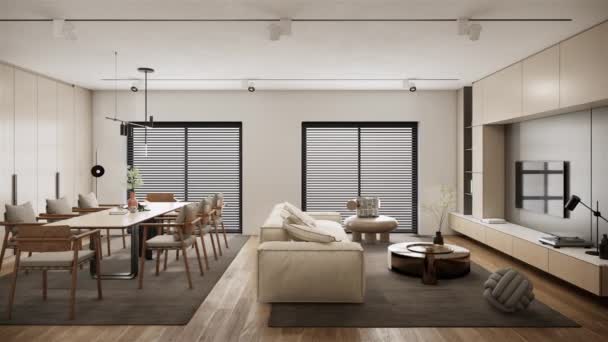 Modern Living Room Area Design Minimalistic White Apartment Interior Rendering — Stok Video