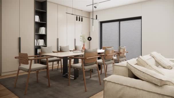 Rendering Modern Living Room Design Minimalistic White Apartment Video Animation — Wideo stockowe