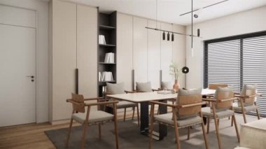Contemporary Japandi interior design of the apartment stylish. interior of white living room. 3d visualization rendering. 4K video