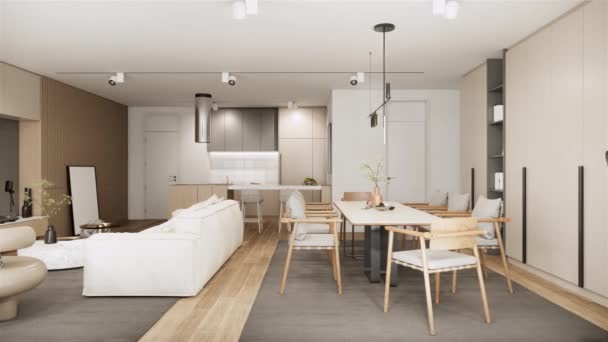 Modern Japandi Interior Design Apartment Stylish Interior White Living Room — Wideo stockowe