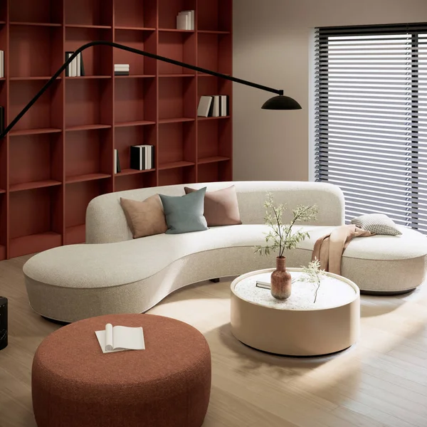 現代的な最小限のリビングルームのインテリア現代的なアパートのアイデア 3Dレンダリング — ストック写真