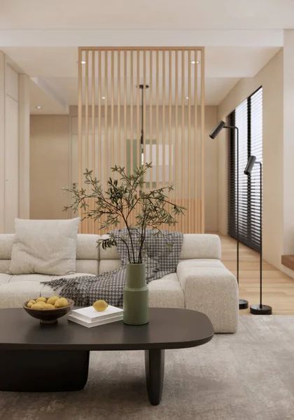 japanese style living room interior, modern living room interior background, 3d rendering