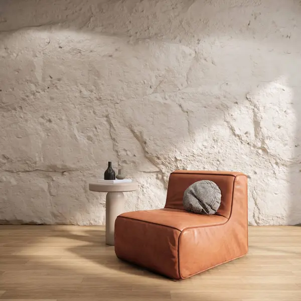 Rendering Brown Couch Seat Coffee Table Living Room Interior Design Imagen De Stock