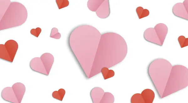 Beyaz Arka Planda Izole Edilmiş Pembe Kırmızı Kağıt Kalpler Sevgililer Telifsiz Stok Fotoğraflar