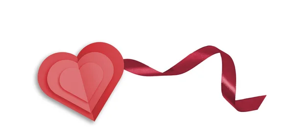 Corazón Papel Rojo Con Cinta Roja Aislada Sobre Fondo Blanco Imagen De Stock