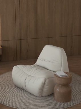 Dairenin modern iç tasarımı, minimalist oturma odası fikirleri 3D canlandırma. 4K dikey video kaydı