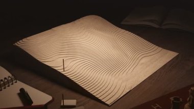 Topografik arazide, modern çevre dostu bir evin uçan mimari modeli. Sürdürülebilir yaşam ve yeşil mimari sunumları için minimalist tasarım konsepti. 3d oluşturma.