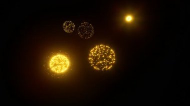 Kutlama sırasında Gökyüzünde Patlayan Altın Havai fişekler, bayram, festival ve kutlama temaları için mükemmel..