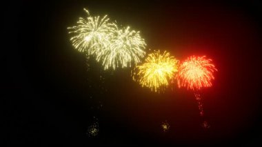 Gece gökyüzünde havai fişekler, 3D görüntüleme.