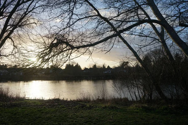 Şubat Ayında Wuhlesee Gölü Üzerinde Güzel Bir Günbatımı Marzahn Hellersdorf — Stok fotoğraf