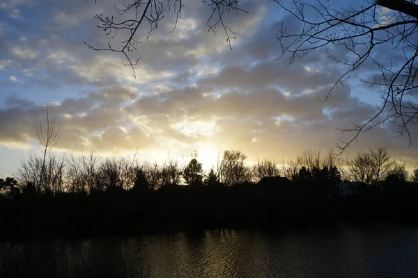 Schöner Sonnenuntergang Über Dem Wuhlesee Februar Marzahn Hellersdorf Berlin — Stockfoto