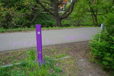 Multi-colored roadblocks symbolizing LGBT+ communities. Berlin, Germany 