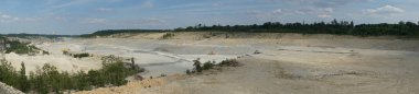 Fotoğraf panoraması. Heinitzsee Gölü 'nde kireçtaşı ocağı açın. Berlin yakınlarındaki Ruedersdorf, Almanya 