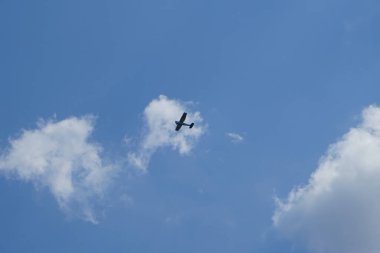 Almanya 'nın Potsdam şehrinin üzerinde bulutlu gökyüzünde bir uçak uçuyor.