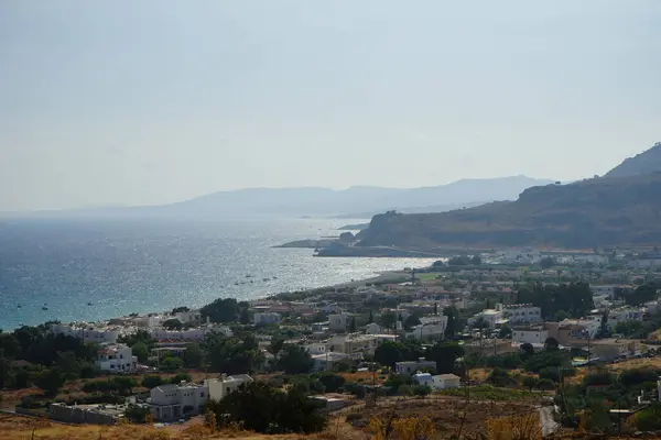 Piękny Krajobraz Wybrzeża Morza Śródziemnego Wyspy Rodos Lardos Rodos Jest — Zdjęcie stockowe