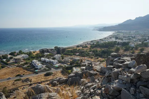 ラードス島のロードス島の地中海沿岸の美しい風景 ロードス島はギリシャ最大のドデカン諸島である Lardos ロードス島 ギリシャ — ストック写真